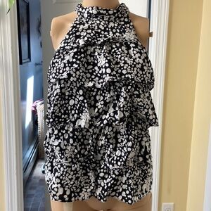 Black and white bubble print  layered-tiered halter blouse size small